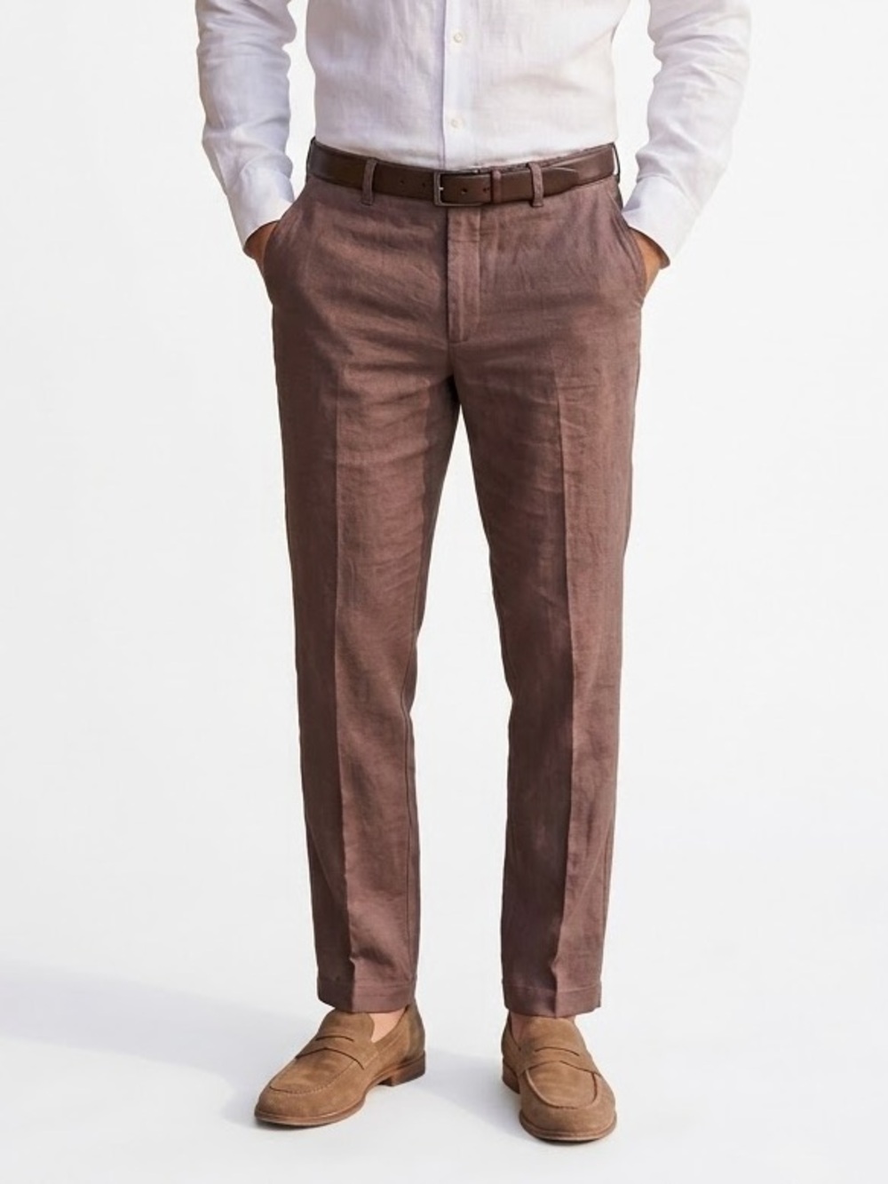 NWT Saks Fifth Avenue Linen Blend Dark Saddle Brown Trouser Pants Sz 40